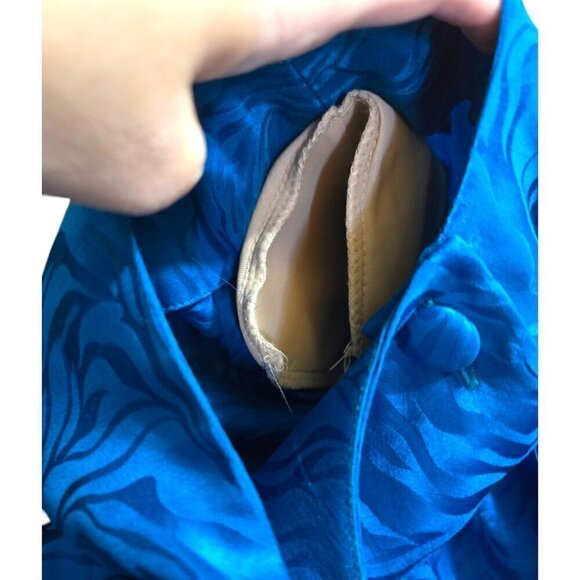 Adrianna Papell Vintage 80s Blue Print Pleated Silk Belted Midi Dress Sz 6 - Picture 9 of 9